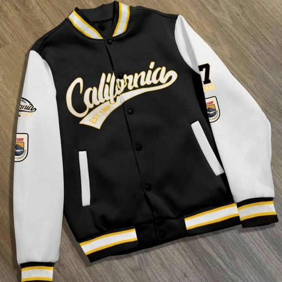 Varsity Jacket Size 2Xl men new Black California Coat Button Up Bomber - Picture 1 of 2